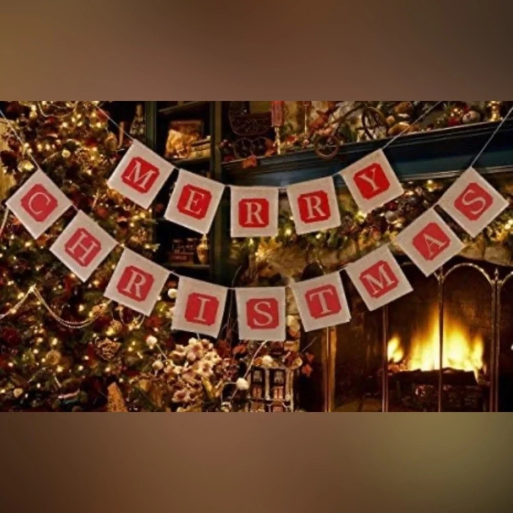 Merry Christmas Jute Burlap Banner *New*